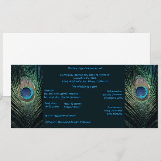 Dark Peacock Wedding Program Programm (Vorne/Hinten)