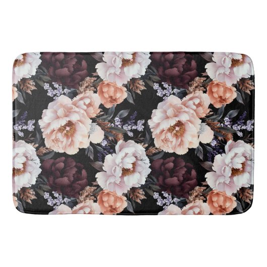 Dark Peonies Floral Pattern Badematte (Vorderseite)