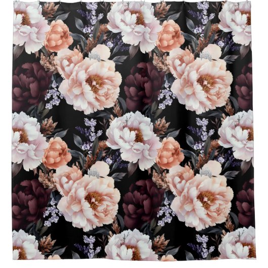 Dark Peonies Floral Pattern Duschvorhang (Vorderseite)