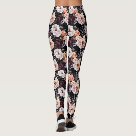 Dark Peonies Floral Pattern Leggings (Rückseite)