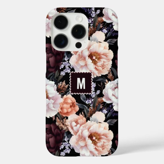 Dark Peonies Floral Pattern | Monogramm Case-Mate iPhone Hülle (Rückseite)