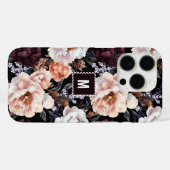 Dark Peonies Floral Pattern | Monogramm Case-Mate iPhone Hülle (Rückseite (Horizontal))