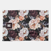 Dark Peonies Floral Pattern | Monogramm Geschirrtuch (Horizontal)