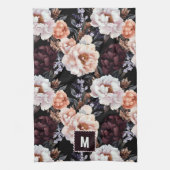 Dark Peonies Floral Pattern | Monogramm Geschirrtuch (Vertikal)