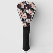 Dark Peonies Floral Pattern | Monogramm Golf Headcover (Vorderseite)
