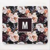 Dark Peonies Floral Pattern | Monogramm Mousepad (Vorne)