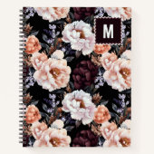 Dark Peonies Floral Pattern | Monogramm Notizblock (Vorderseite)