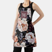 Dark Peonies Floral Pattern | Monogramm Schürze (InSitu)