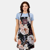 Dark Peonies Floral Pattern | Monogramm Schürze (Getragen)
