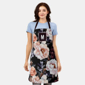 Dark Peonies Floral Pattern | Monogramm Schürze (Getragen)