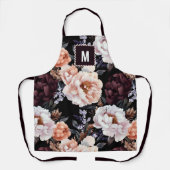 Dark Peonies Floral Pattern | Monogramm Schürze (Vorderseite)