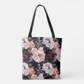 Dark Peonies Floral Pattern | Monogramm Tasche (Rückseite)