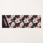Dark Peonies Floral Pattern | Monogramm Yogamatte (Vorderseite (Horizontal))