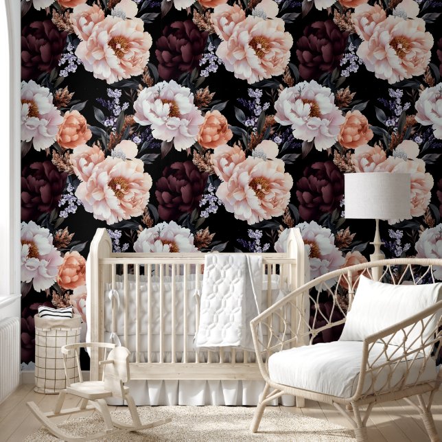 Dark Peonies Floral Pattern Tapete (Kinder)