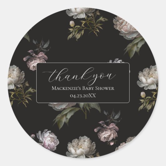 Dark Peony Baby Shower Thank You Sticker (Vorderseite)