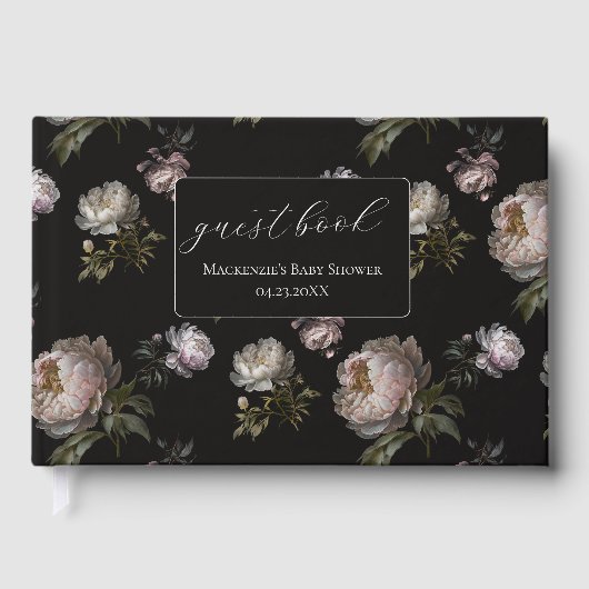 Dark Peony Floral Baby Shower Guest Book Gästebuch (Vorderseite)
