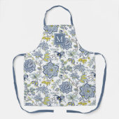 Dark Periwinkle Blue Floral Motif Muster Monogram Schürze (Vorderseite)