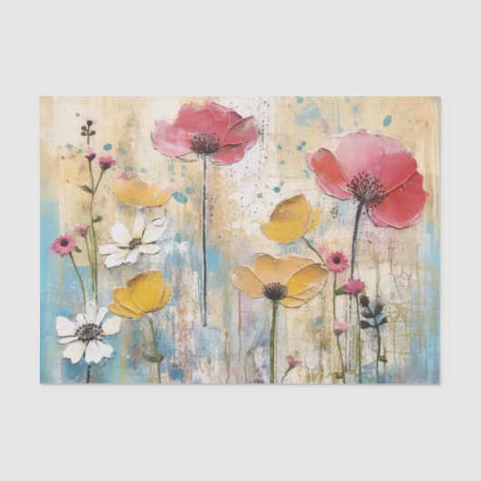 Dark Pink and Yellow Large Watercolor Flowers Seidenpapier (Vorderseite)