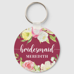 Dark Pink Aquarell Floral Bridesmaid Name Schlüsselanhänger