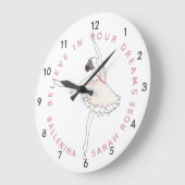 Dark Pink Ballerina Girl Personalisiert Name Clock Große Wanduhr (Winkel)
