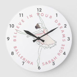 Dark Pink Ballerina Girl Personalisiert Name Clock Große Wanduhr