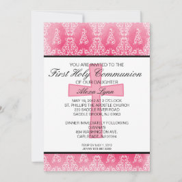 Dark Pink Cross Damask Girls Kommune Einladung