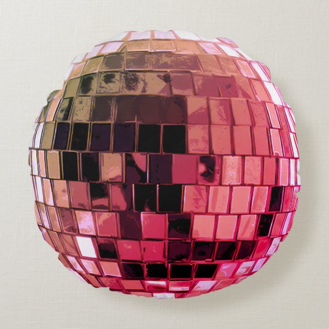 Dark Pink Disco Disco Ball Rundes Kissen (Vorderseite)