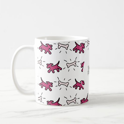 Dark Pink Dog Bone Graffiti Stil personalisierte M Kaffeetasse (Links)
