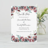 Dark Pink Dusty Rose Blue Green Eukalyptus Floral Save The Date (Stehend Vorderseite)