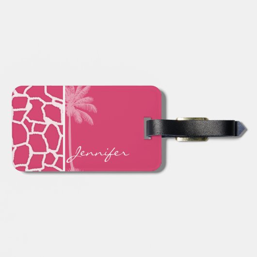 Dark Pink Giraffe Print; Sommerpalme Gepäckanhänger (Rückseite horizontal)