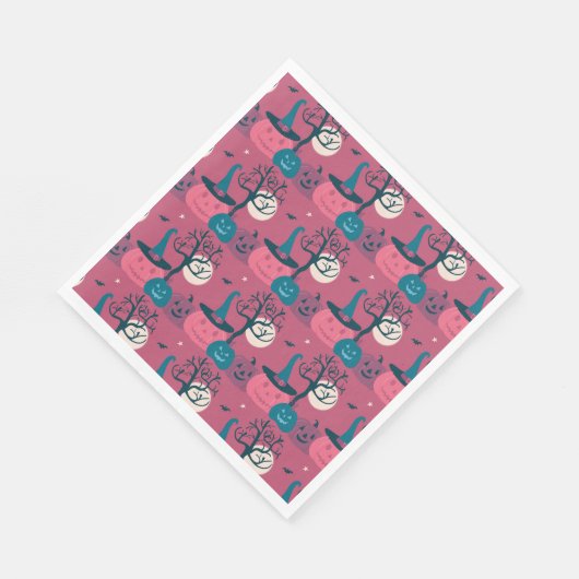 Dark Pink Kürbiszene Halloween Serviette (Ecke)
