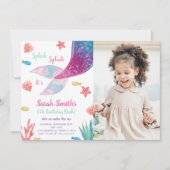 Dark Pink Mermaid Schwanz Geburtstag Einladung (Vorderseite)