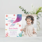 Dark Pink Mermaid Schwanz Geburtstag Einladung (Stehend Vorderseite)