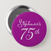 Dark Pink Monogram 75. Geburtstagsparty Button (Vorne & Hinten)