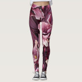 Dark Pink Orchids Muster Leggings (Vorderseite)