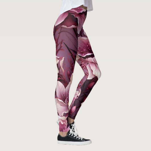 Dark Pink Orchids Muster Leggings (Rechts)