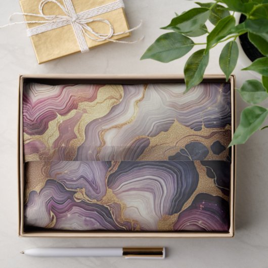 Dark Pink Purple Gold Marble Seidenpapier (Geschenk)
