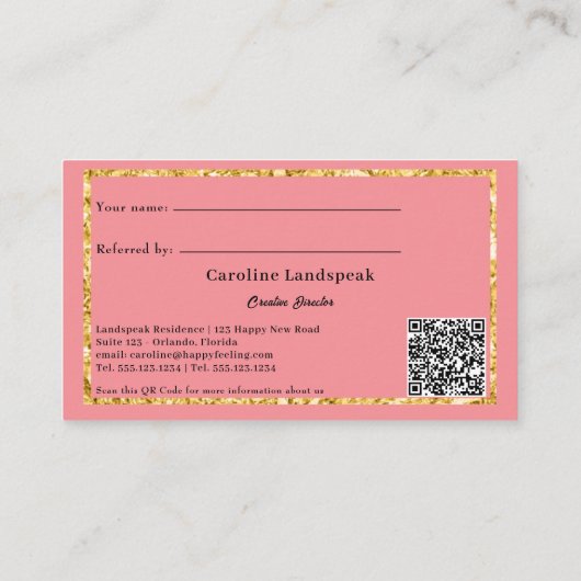 Dark Pink & QR Code, Empfehlen Sie einen Freund Empfehlungskarte (Rückseite)