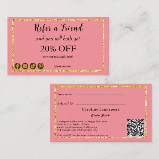 Dark Pink & QR Code, Empfehlen Sie einen Freund Empfehlungskarte (Vorne/Hinten)