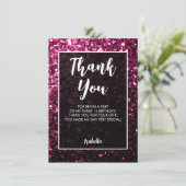 Dark pink sparkles Sweet 16 elegant script Dankeskarte (Stehend Vorderseite)