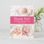 Dark Pink Three Fotos Baby Girl Dusche Dankeskarte (Stehend Vorderseite)