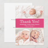 Dark Pink Three Fotos Baby Girl Dusche Dankeskarte (Vorne/Hinten)