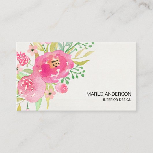 Dark Pink Watercolor Floral Business Card Visitenkarte (Vorderseite)