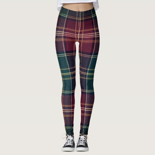 Dark Plaid Classic Tartan Green Red Leggings (Vorderseite)