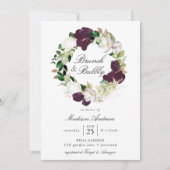 Dark Plum Floral Wreath | Brunch und Bubbly Einladung (Vorderseite)