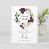 Dark Plum Floral Wreath | Brunch und Bubbly Einladung (Stehend Vorderseite)