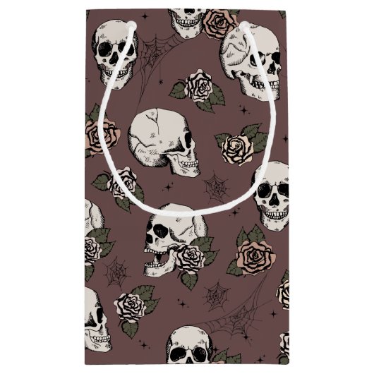 Dark Plum Gothic Skulls und Rose Halloween Kleine Geschenktüte (Rückseite)