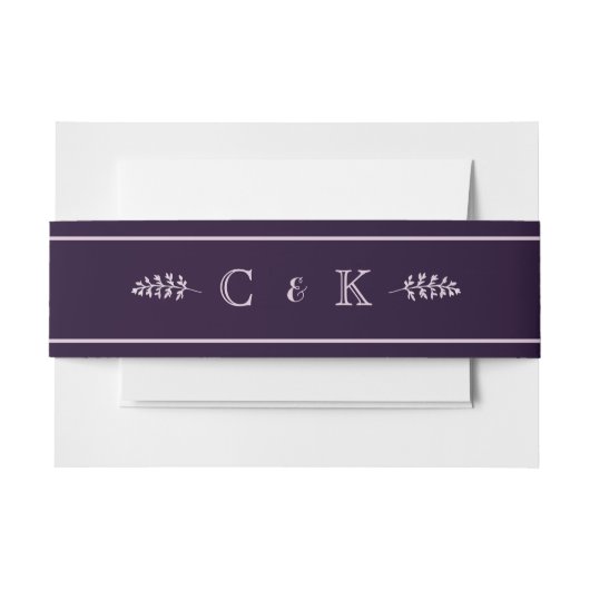 Dark Plum Initials Wedding Invitation Landscape Einladungsbanderole (Vorderseite Beispiel)