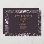 Dark Plum Lila Moody Floral Wedding Save The Date (Vorne/Hinten)
