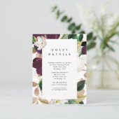 Dark Plum Velvet Floral Wedding Guest Details Begleitkarte (Stehend Vorderseite)